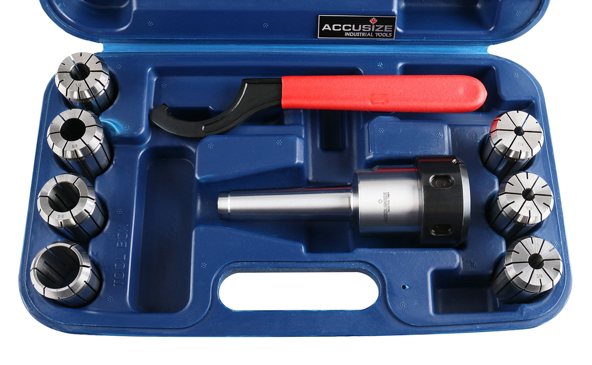 MT3-OZ25 Collet Set 7 Piece Set, 1/4 to 1 inch, 1 Morse Taper #3 Collet Chuck, 1 Spanner Wrench, 0223-0363