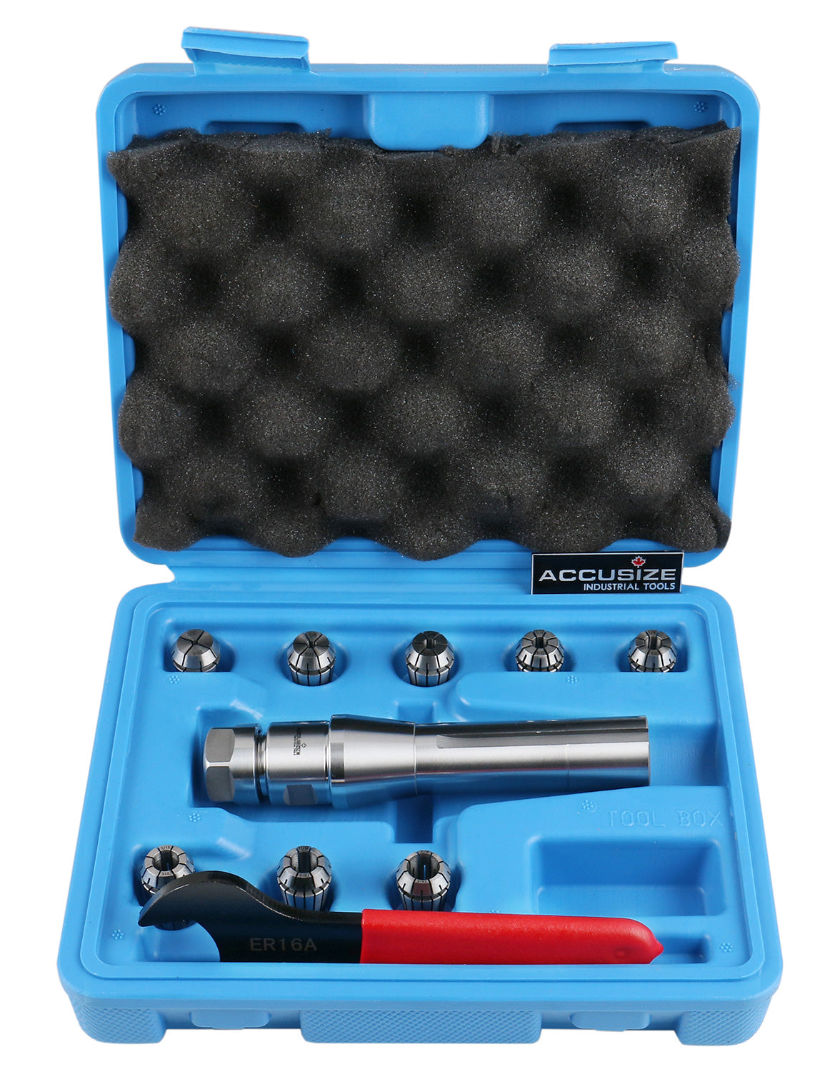 R8 Shank Plus 8 Pcs Er16 Collet System and 1 Wrench in a Fitted Box, 0223-0944