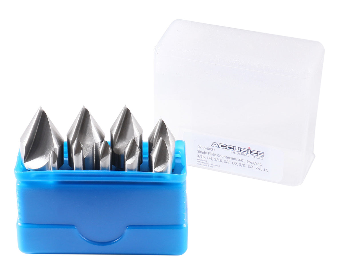 60 Degrees 9 Pc Single Flute H.S.S. Countersink Set, Ground, 0245-0021