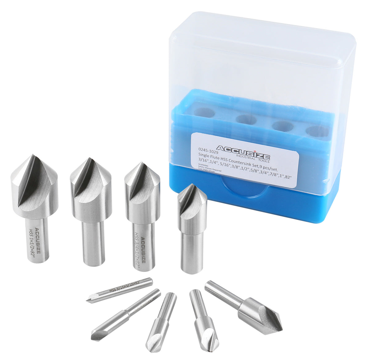 9 Pc Single Flute H.S.S. Countersink Set, 82 Degrees, Ground, 0245-1029