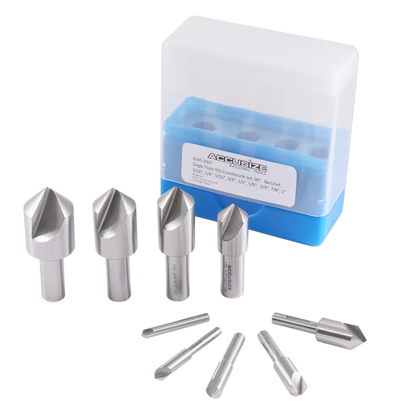 9 Pc Single Flute H.S.S. Countersink Set, 90 Degrees, Ground, 0245-2027