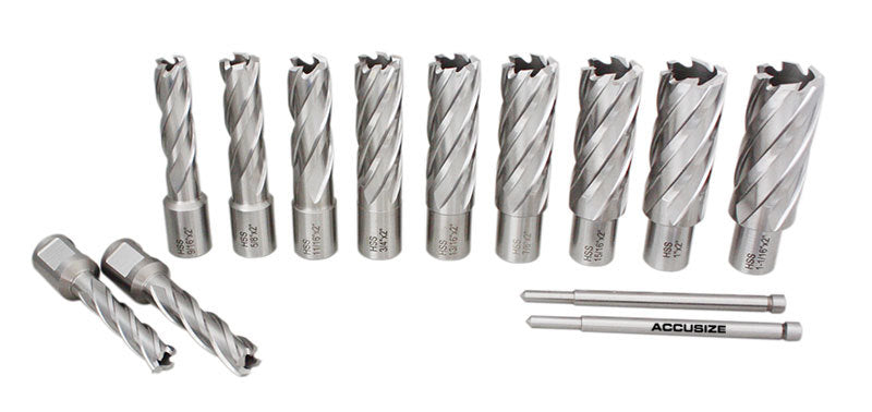 13 Pc/Set, 7/16 po à 1-1/16 po HSS, profondeur de coupe de 2" avec 2 goupilles pilotes dans une boîte en plastique solide, #N2