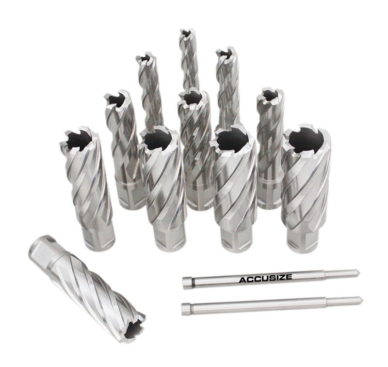 13 Pc/Set, 7/16 po à 1-1/16 po HSS, profondeur de coupe de 2" avec 2 goupilles pilotes dans une boîte en plastique solide, #N2