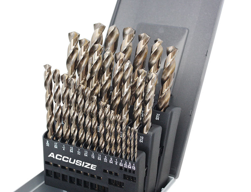 29 Ps/set 135 Degree Split Point, M35 (HSS+5% Cobalt), 1/16" - 1/2" by 1/64" Jobber Drill Set in Germany Rose-Plastic Box, Cobalt drill bit set, #0422-0029