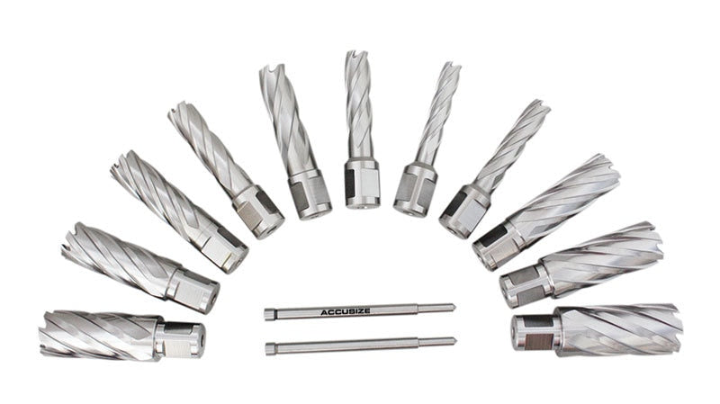 13 Pc/Set, 7/16 po à 1-1/16 po HSS, profondeur de coupe de 2" avec 2 goupilles pilotes dans une boîte en plastique solide, #N2