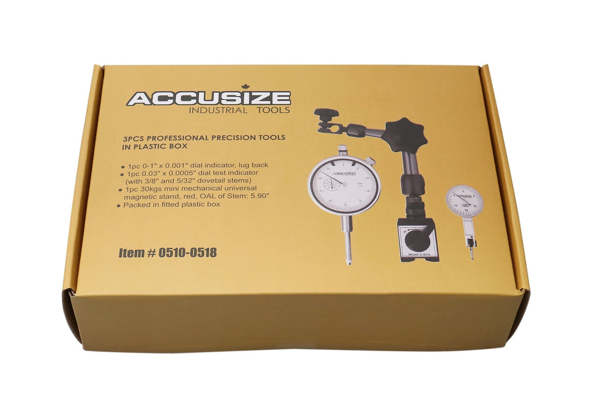 3pc Measuring Tools Set, 1" x 0.001" Dial Indicator, 0.03" x 0.0005" Dial Test Indicator & a 30kgs Mini Magnetic Base, Professional Combo, 0510-0518
