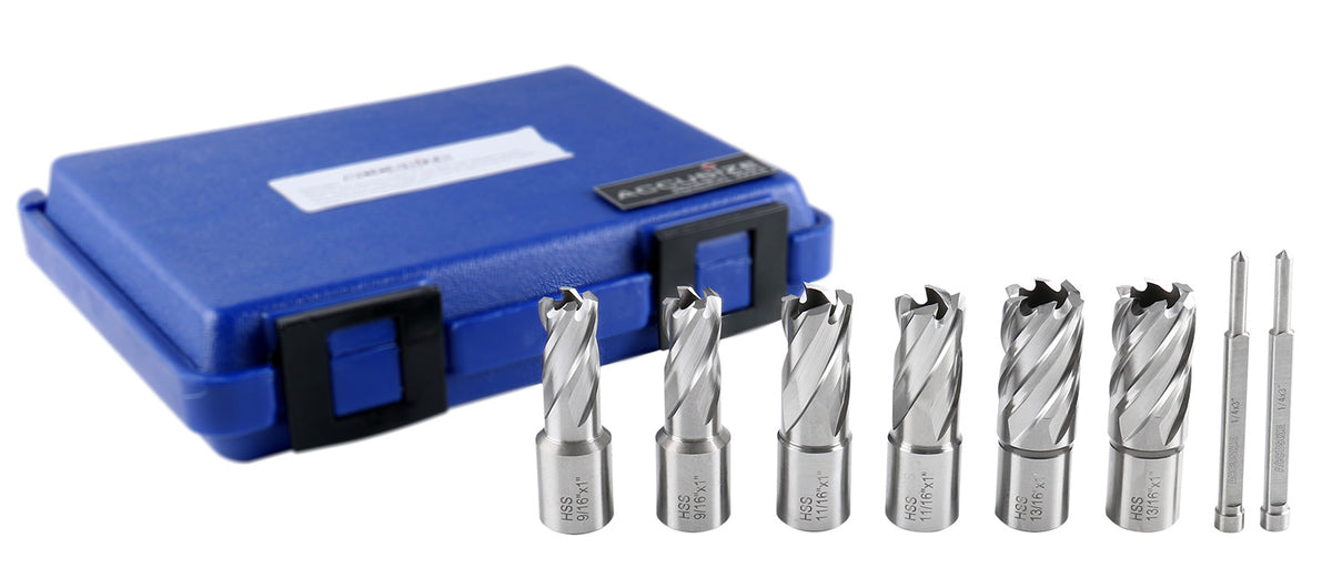 Slugger Cutter Set 1" Cutting Depth with 3/4" Weldon Shank, 9/16'', 11/16'', 13/16'' Cutting Diameter, 8 Pcs/Set, 0519-0001