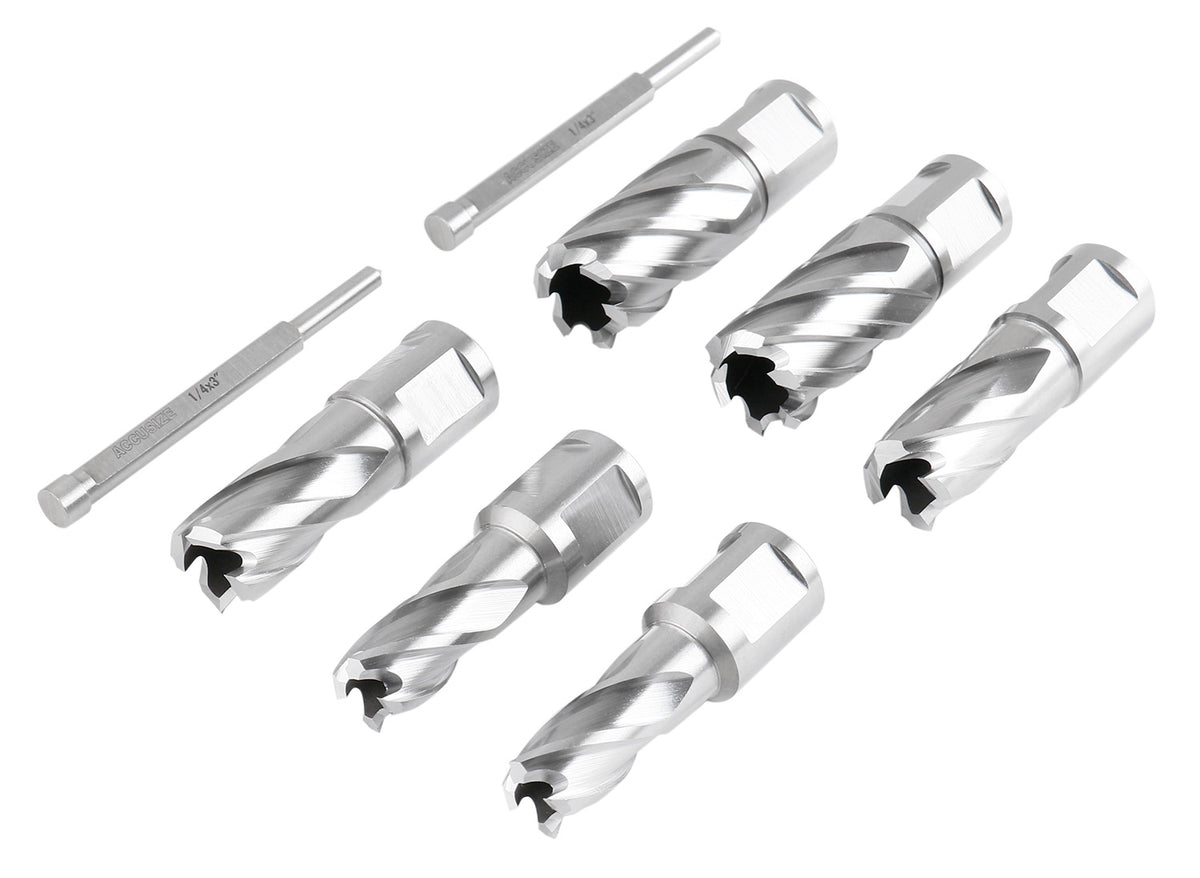Slugger Cutter Set 1" Cutting Depth with 3/4" Weldon Shank, 9/16'', 11/16'', 13/16'' Cutting Diameter, 8 Pcs/Set, 0519-0001