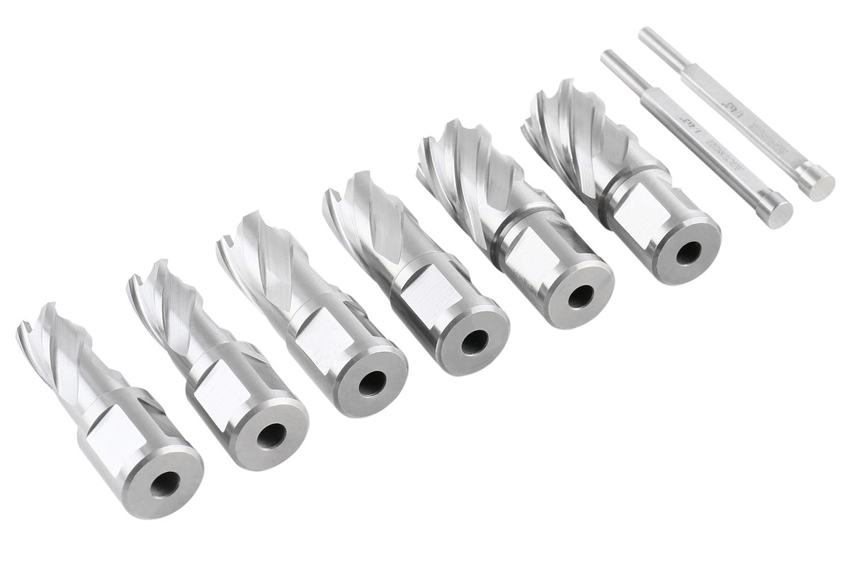Slugger Cutter Set 1" Cutting Depth with 3/4" Weldon Shank, 9/16'', 11/16'', 13/16'' Cutting Diameter, 8 Pcs/Set, 0519-0001