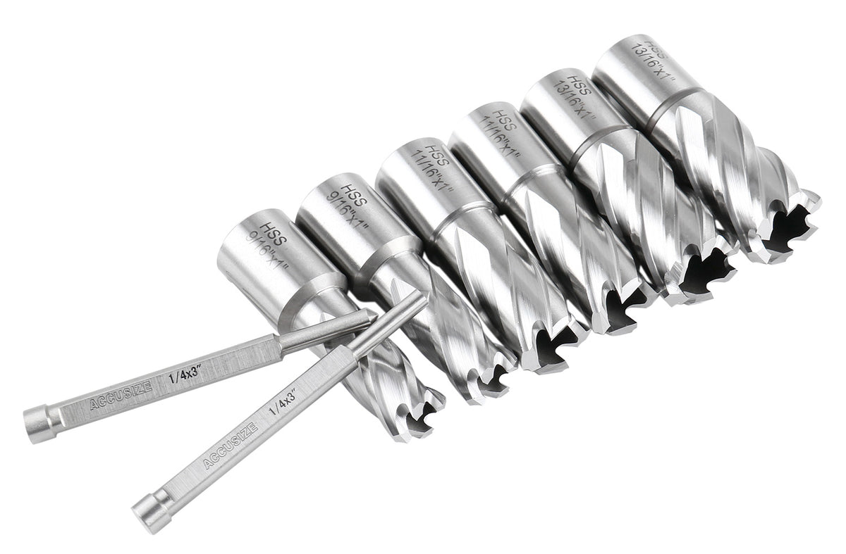 Slugger Cutter Set 1" Cutting Depth with 3/4" Weldon Shank, 9/16'', 11/16'', 13/16'' Cutting Diameter, 8 Pcs/Set, 0519-0001