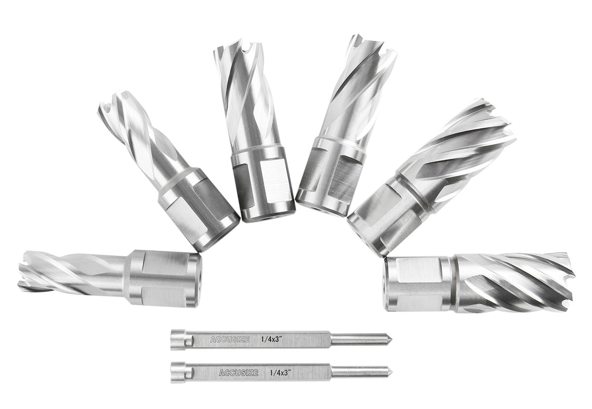 Slugger Cutter Set 1" Cutting Depth with 3/4" Weldon Shank, 9/16'', 11/16'', 13/16'' Cutting Diameter, 8 Pcs/Set, 0519-0001