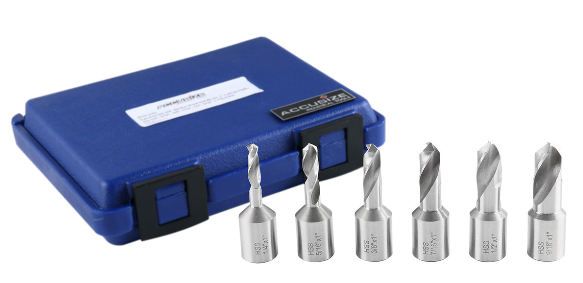 6pcs/Set H.S.S. Fully Ground Drill Set with 3/4" Weldon Shank, 1inch Cutting Depth, 0519-2501