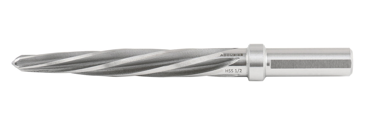 H.S.S. Aligning Reamer, Spiral Flute, 3/8" or 1/2" Straight Shank with 3-Equal Flat