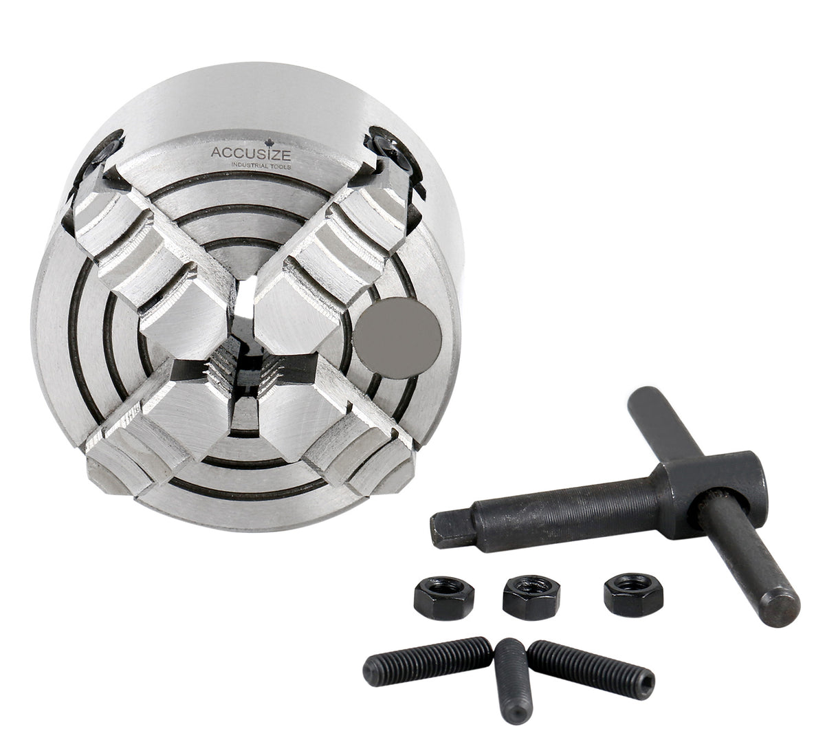 3'' 4-Jaw Independent Lathe Chucks, Plain Back, Semi-Steel Body, Including 1 Set Of Reversible Jaws, 0557-0003