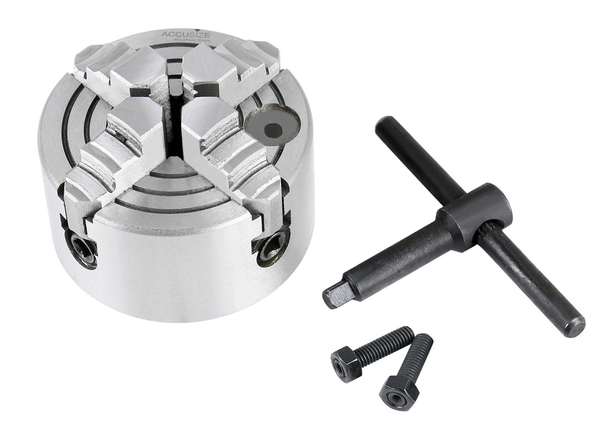 3'' 4-Jaw Independent Lathe Chucks, Plain Back, Semi-Steel Body, Including 1 Set Of Reversible Jaws, 0557-0003