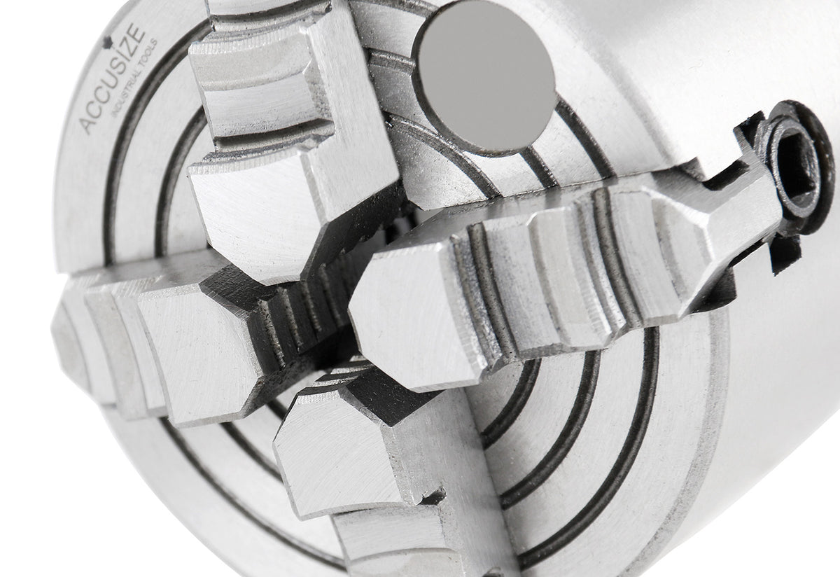 3'' 4-Jaw Independent Lathe Chucks, Plain Back, Semi-Steel Body, Including 1 Set Of Reversible Jaws, 0557-0003
