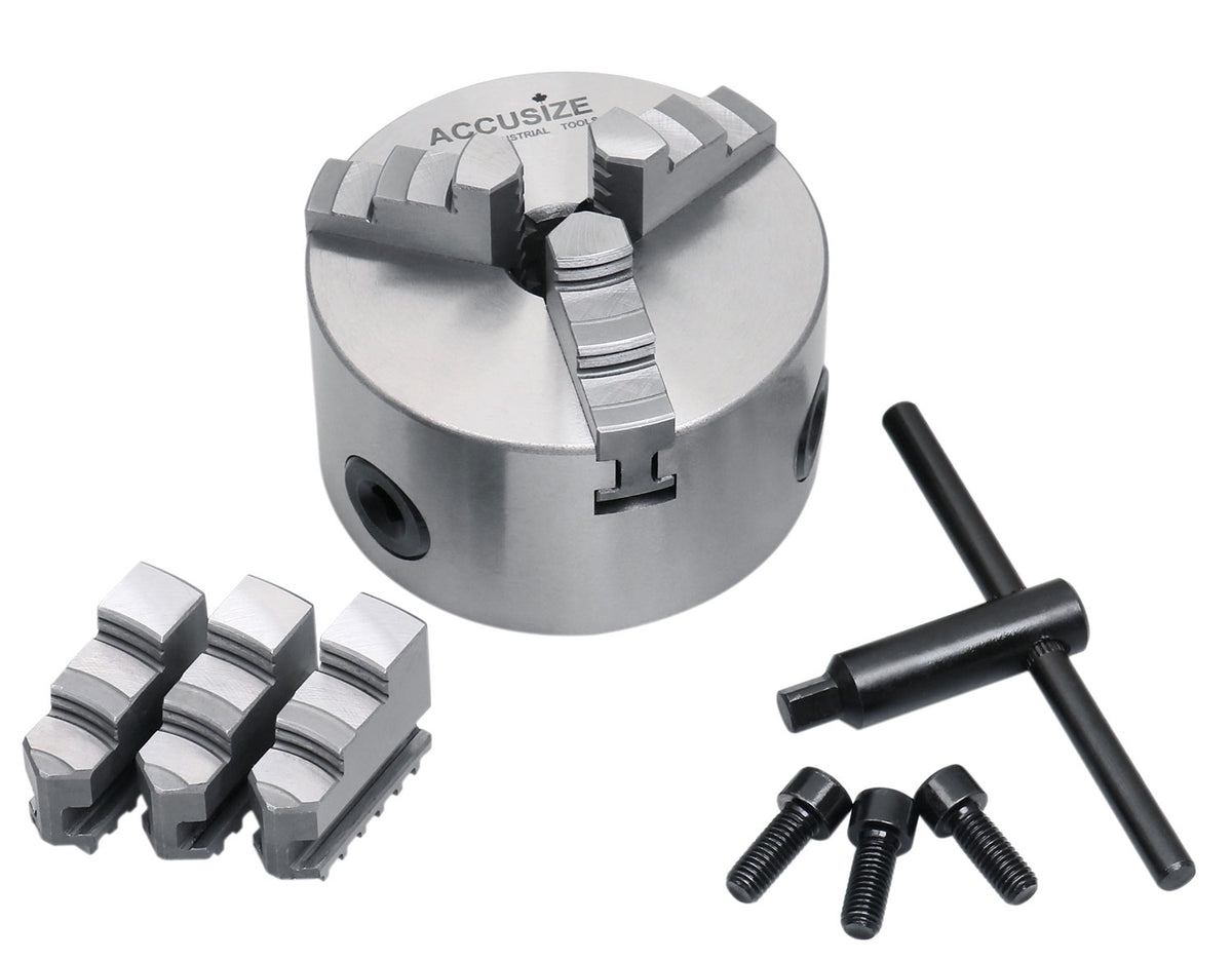 4''/100 mm 3-Jaw Chuck, Plain Back, 0.866'' Center Hole, 0559-0111