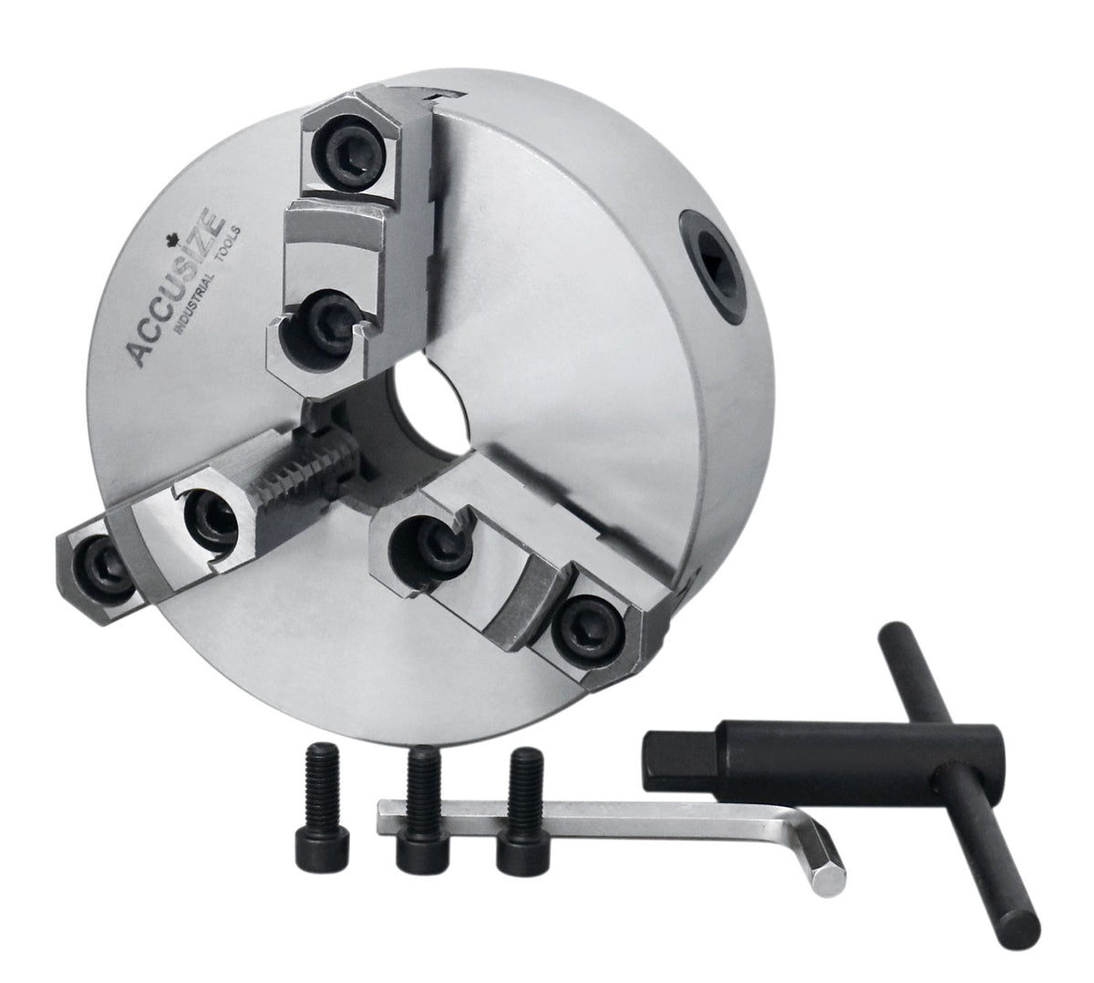 6''/160 mm 3-Jaw Chuck, Plain Back, 2 Piece Reversible Jaws, 1.575'' Center Hole, 0559-0114