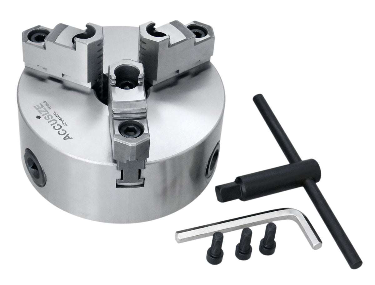 6''/160 mm 3-Jaw Chuck, Plain Back, 2 Piece Reversible Jaws, 1.575'' Center Hole, 0559-0114