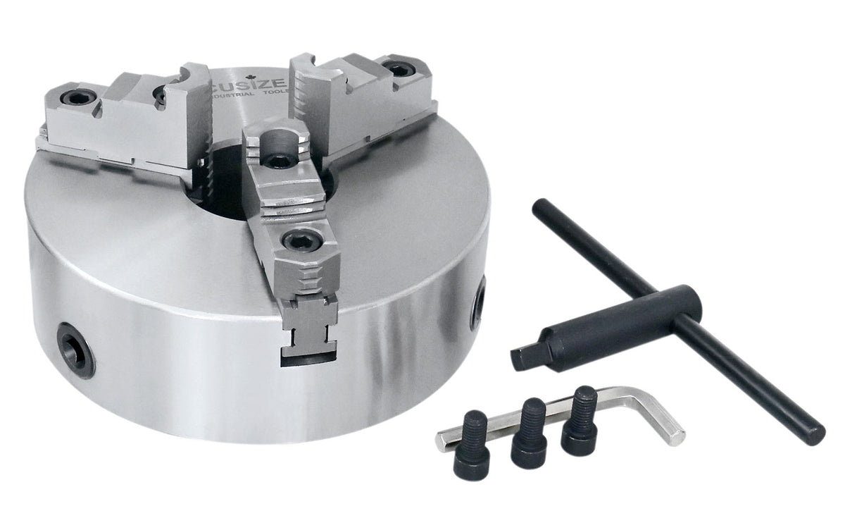 10''/250 mm 3-Jaw Chuck, Plain Back, 2 Piece Reversible Jaws, 3.150'' Center Hole, 0559-0116