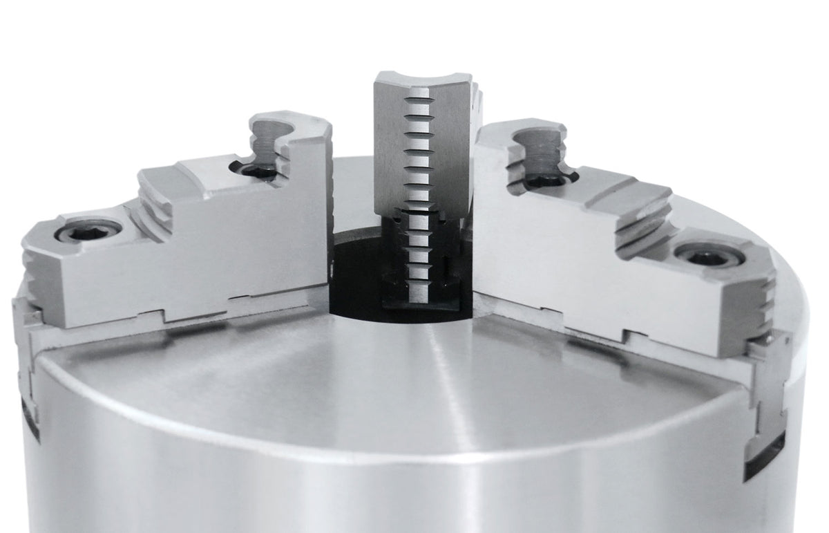 10''/250 mm 3-Jaw Chuck, Plain Back, 2 Piece Reversible Jaws, 3.150'' Center Hole, 0559-0116