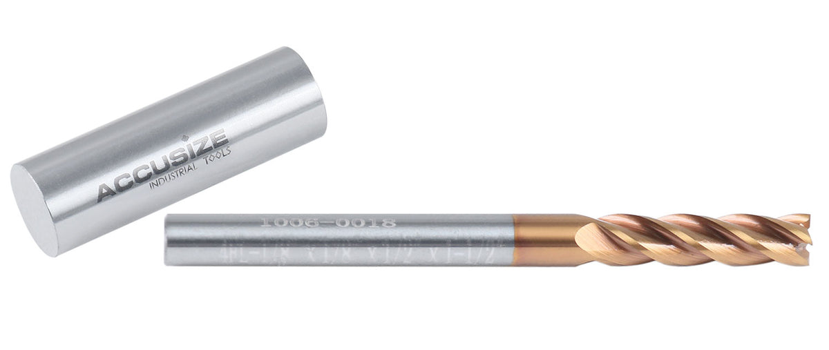1/8'' 4 Flute, 1/8 by 1/8 by 1/2 by 1-1/2'' Tialn Coating Micrograin Solid Carbide End Mill, 1006-0018