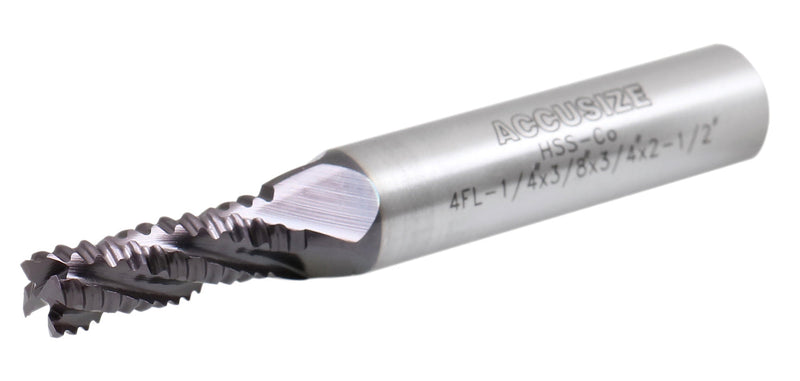Standard Tooth M42 8% Cobalt Tialn Roughing End Mill, 1/4'' by 3/8'' by 3/4'' Flt Length, 1102-0014