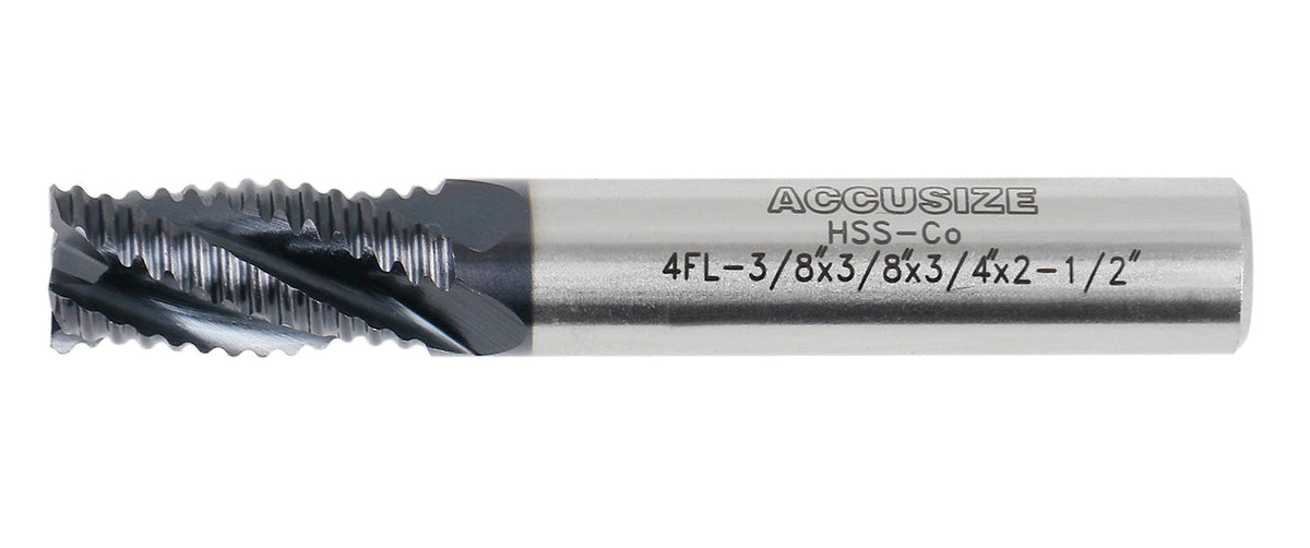 Standard Tooth M42 8% Cobalt Tialn Roughing End Mill, 3/8'' by 3/8'' by 3/4'' Flt Length, 1102-0038