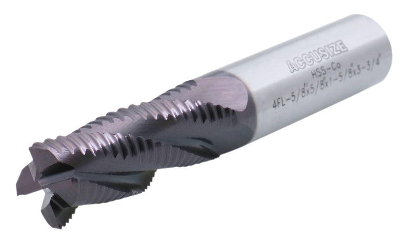 TiAlN Coated, M42-8% Cobalt Roughing End Mills, Standard Tooth