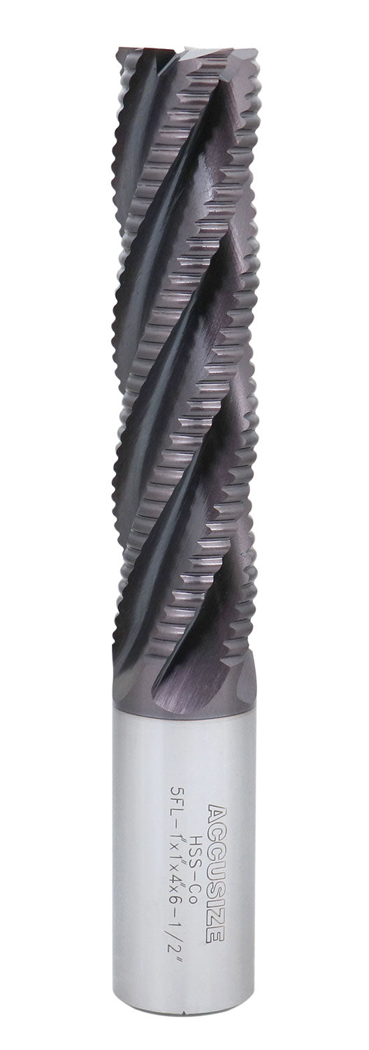 Standard Tooth M42 8% Cobalt Tialn Roughing End Mill, 1'' by 1'' by 4'' Flt Length, 1102-0114