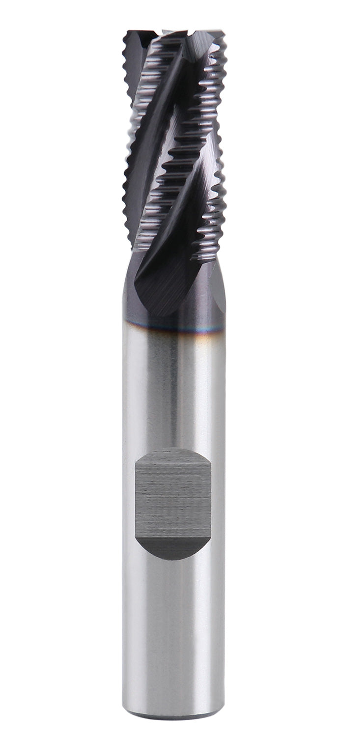 3/8'' Fine Tooth M42 8% Cobalt Tialn Roughing End Mill, 3/8'' Shk Dia, 3/4'' Flute Length, 2-1/2'' Oal, 4 Flute, 1104-0038