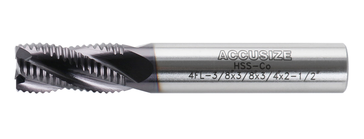 3/8'' Fine Tooth M42 8% Cobalt Tialn Roughing End Mill, 3/8'' Shk Dia, 3/4'' Flute Length, 2-1/2'' Oal, 4 Flute, 1104-0038