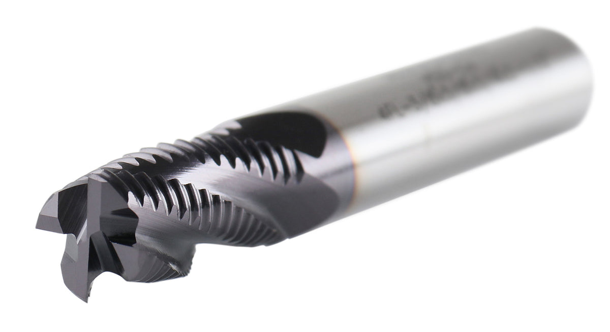 3/8'' Fine Tooth M42 8% Cobalt Tialn Roughing End Mill, 3/8'' Shk Dia, 3/4'' Flute Length, 2-1/2'' Oal, 4 Flute, 1104-0038