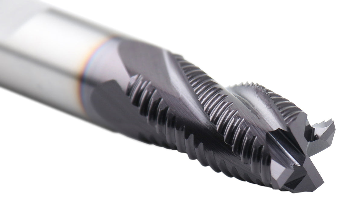 3/8'' Fine Tooth M42 8% Cobalt Tialn Roughing End Mill, 3/8'' Shk Dia, 3/4'' Flute Length, 2-1/2'' Oal, 4 Flute, 1104-0038