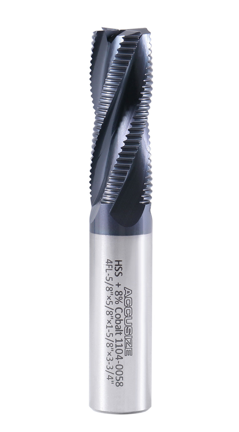 5/8'' Fine Tooth M42 8% Cobalt Tialn Roughing End Mill, 5/8'' Shk Dia, 1-5/8'' Flute Length, 3-3/4'' Oal, 4 Flute, 1104-0058