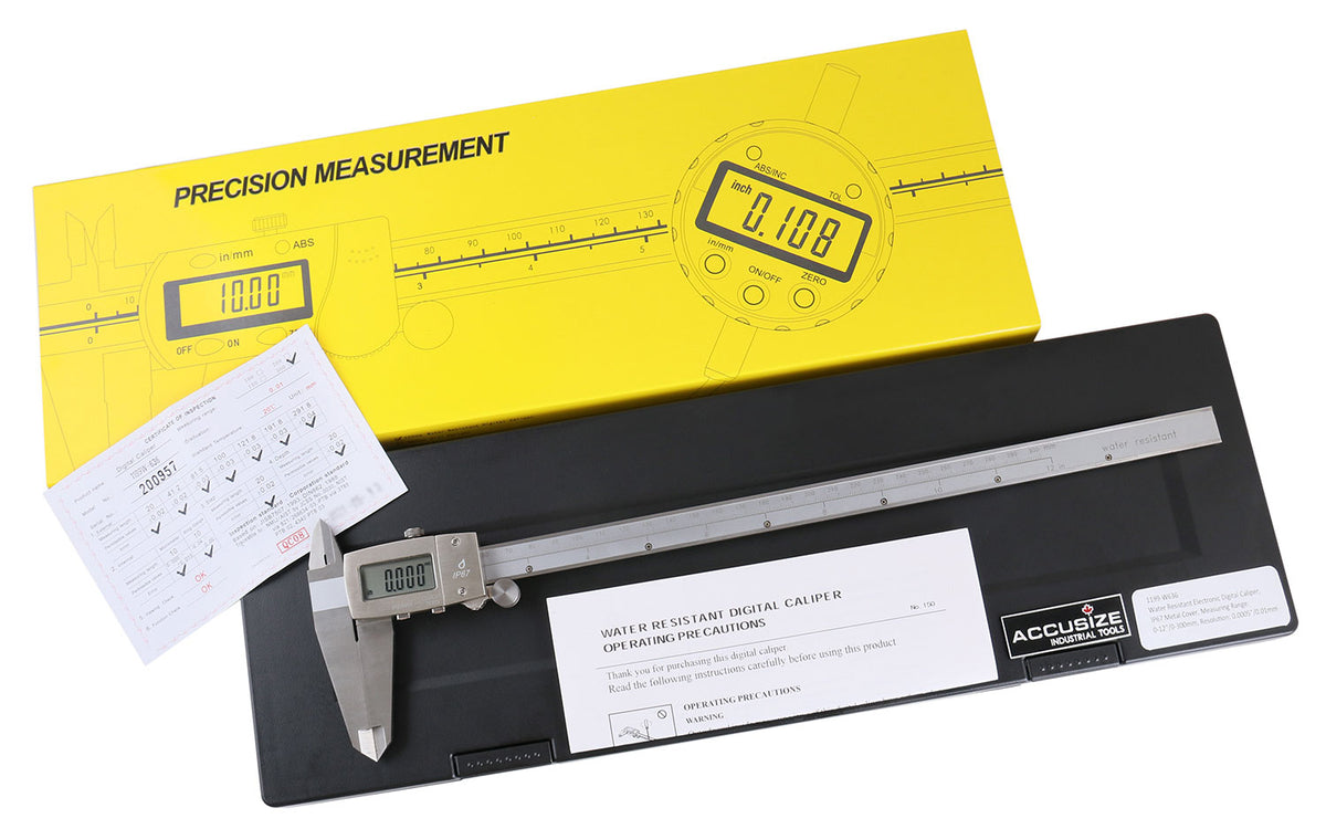 12'' Ip67 Water/Oil Resistant Electronic Digital Caliper, Metric/Inch, 1199-W636