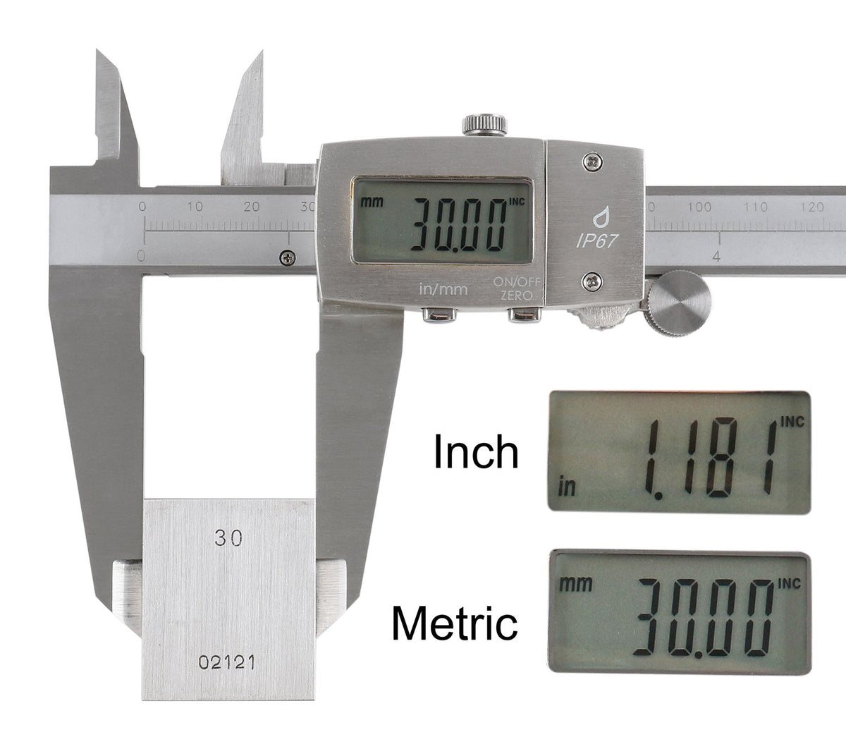 12'' Ip67 Water/Oil Resistant Electronic Digital Caliper, Metric/Inch, 1199-W636