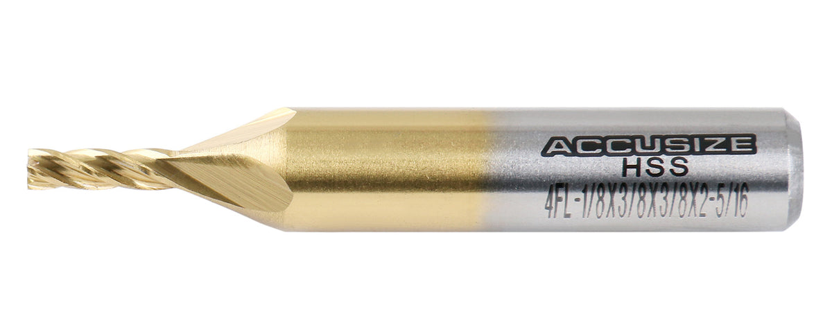 H.S.S. End Mills, TIN Coated, 4 Flute