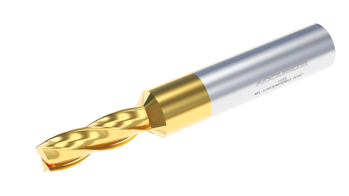 H.S.S. End Mills, TIN Coated, 4 Flute