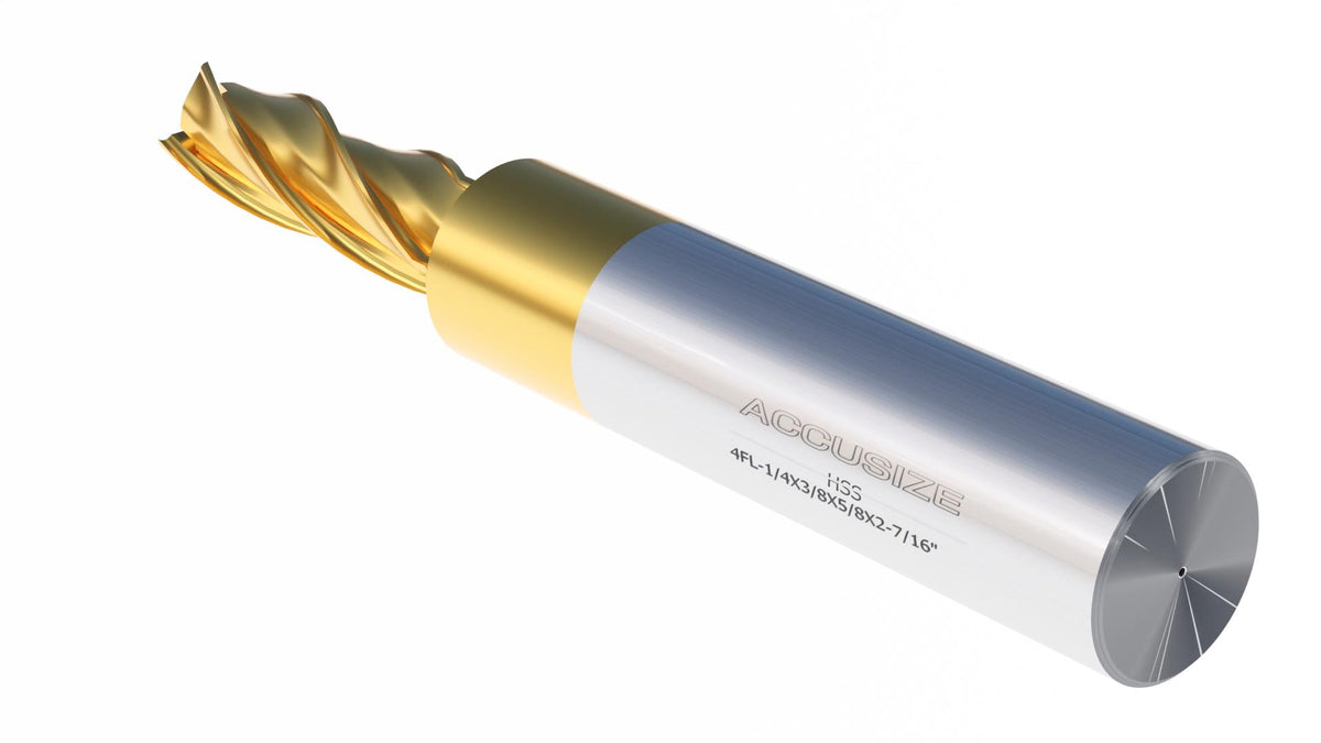 H.S.S. End Mills, TIN Coated, 4 Flute