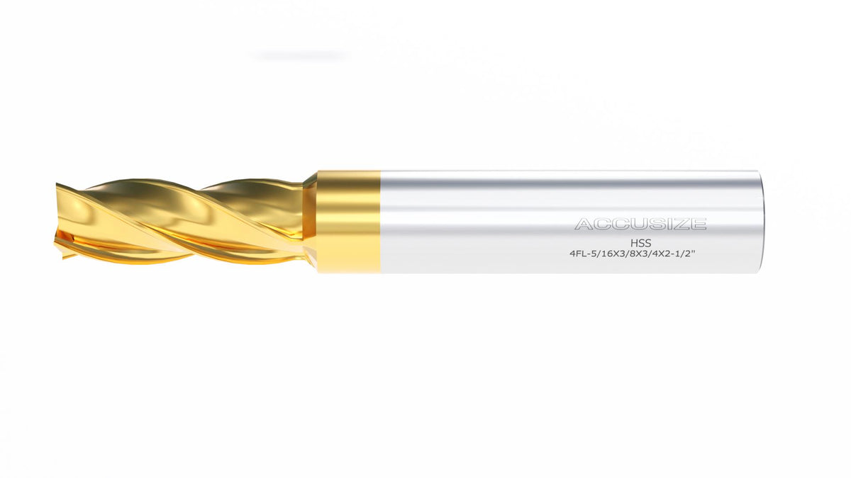 H.S.S. End Mills, TIN Coated, 4 Flute