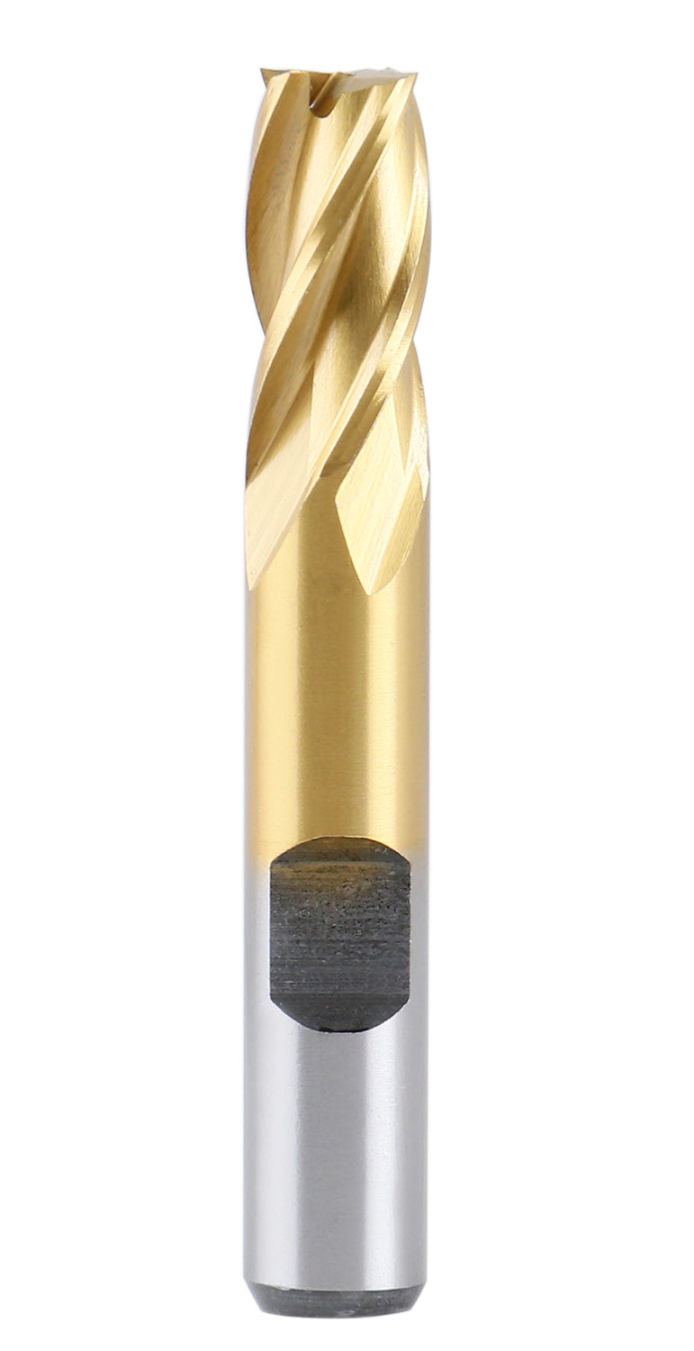 3/8'' Dia, 3/8'' Shk Dia, 3/4'' Flt Length, 2-1/2'' Oal, H.S.S. Finishing, Tin Coating End Mill, 1400-3209
