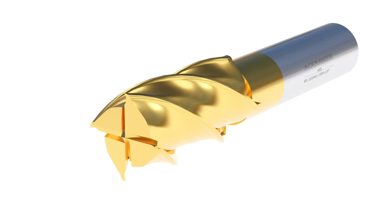 1'' Dia, 3/4'' Shk Dia, 1-7/8'' Flt Length, 4-1/8'' Oal, H.S.S. Finishing, Tin Coating End Mill, 1400-3220