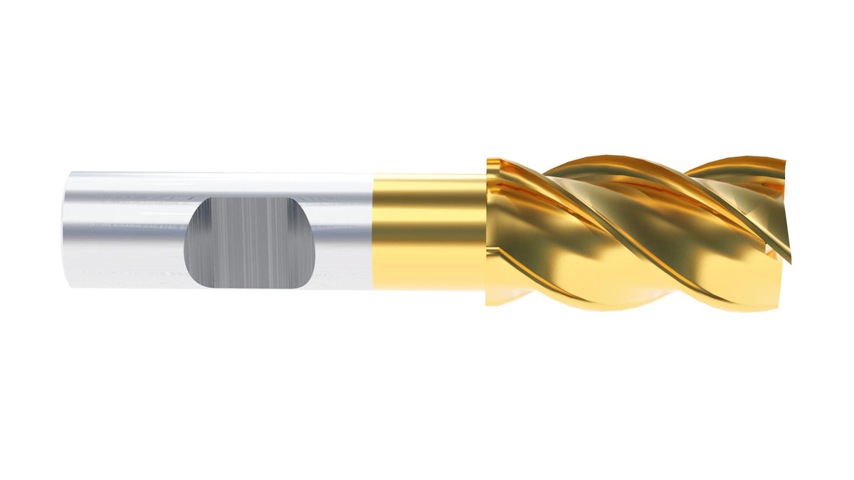 1'' Dia, 3/4'' Shk Dia, 1-7/8'' Flt Length, 4-1/8'' Oal, H.S.S. Finishing, Tin Coating End Mill, 1400-3220