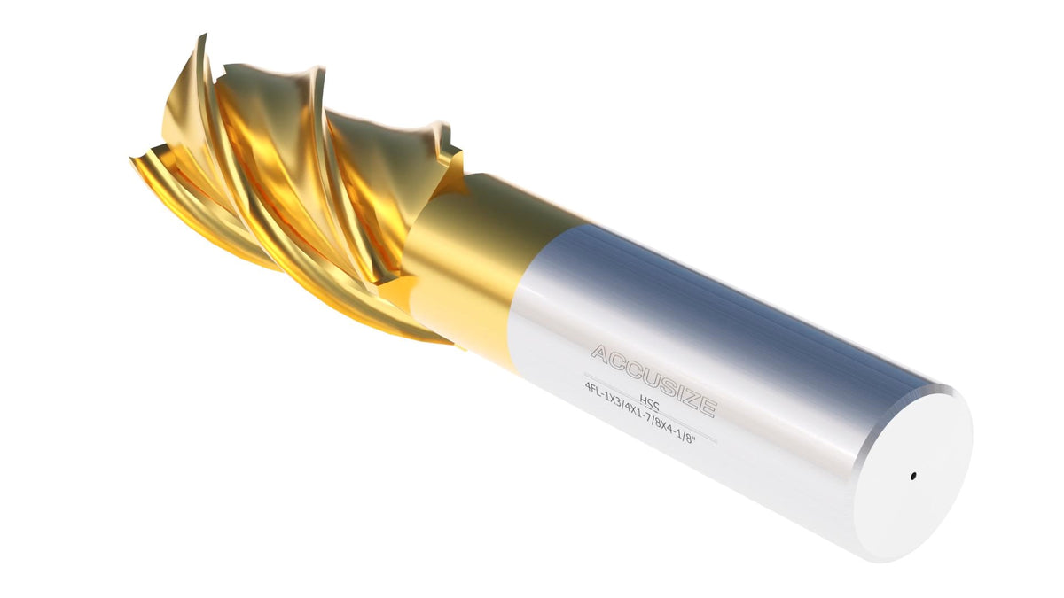 1'' Dia, 3/4'' Shk Dia, 1-7/8'' Flt Length, 4-1/8'' Oal, H.S.S. Finishing, Tin Coating End Mill, 1400-3220