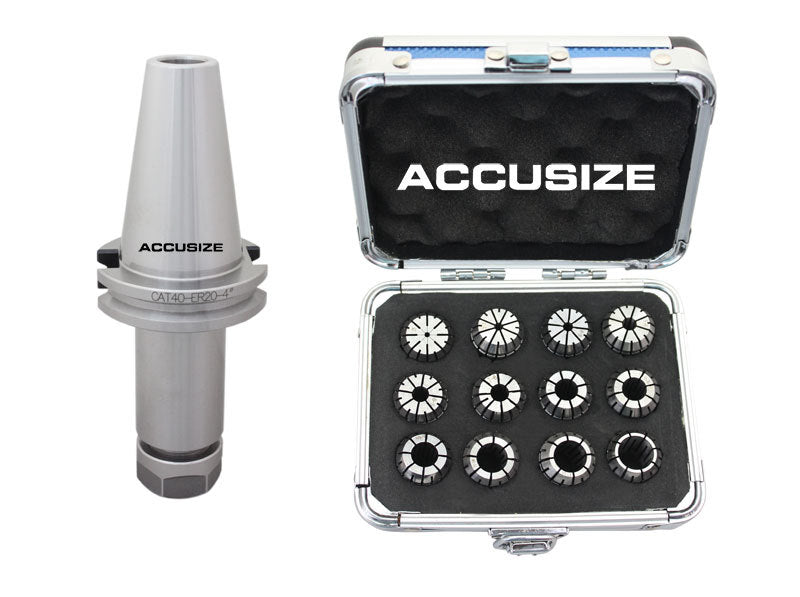 CAT40-ER20 4" Collet Chuck & ER20 12ps/set Metric Collet Set, Range: 2.0- 13.0mm
