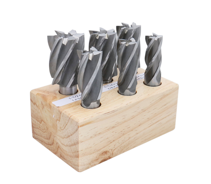 6 Pc Multi Flute Bridgeport H.S.S. End Mills Set, 3/4'' Shank, 4 and 6 Flute, Cutting Dia from 3/4'' to 1-1/2'', 1822-0206