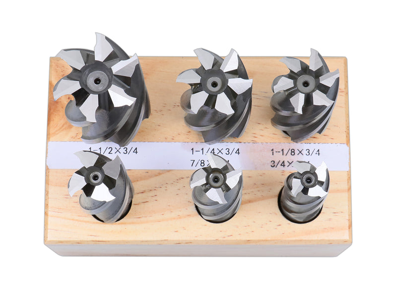6 Pc Multi Flute Bridgeport H.S.S. End Mills Set, 3/4'' Shank, 4 and 6 Flute, Cutting Dia from 3/4'' to 1-1/2'', 1822-0206