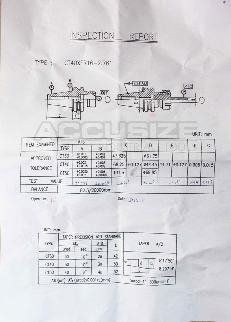 2001-0005x10, 10 Pcs Premium CAT40-ER16 V-Flange Collet Chucks, Proj. Length 2.76" Balanced to 20,000 RPM at G2.5