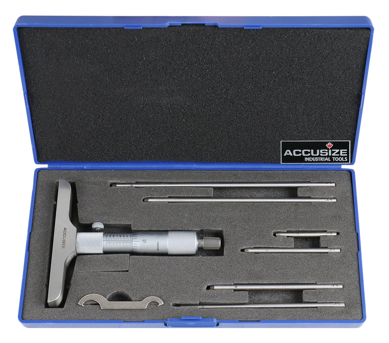 0-6'' by 4'' Base Depth Micrometer, 0.001'' Resolution, 6 Rods, 2025-4201